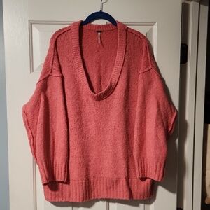 Free People Deep Neck Sweater in Pink